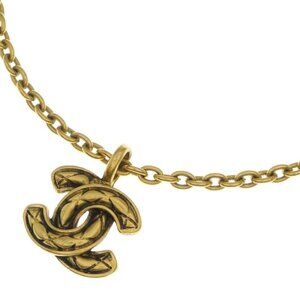 Chanel CC Logo Quilted Necklace Pendant Chain Gold